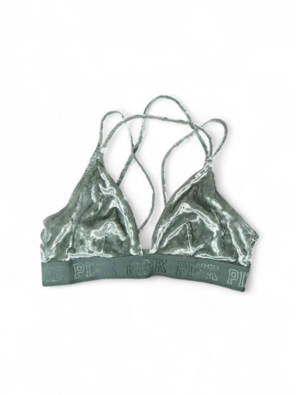 Victoria's Secret PINK Women’s Green Velvet Strappy Bralette Size Medium